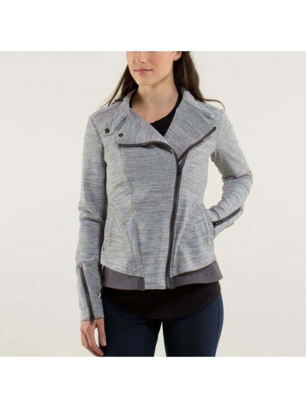 Lululemon Womens Size 4 Bust A Move Jacket Peplum Gray Removeable-Hood